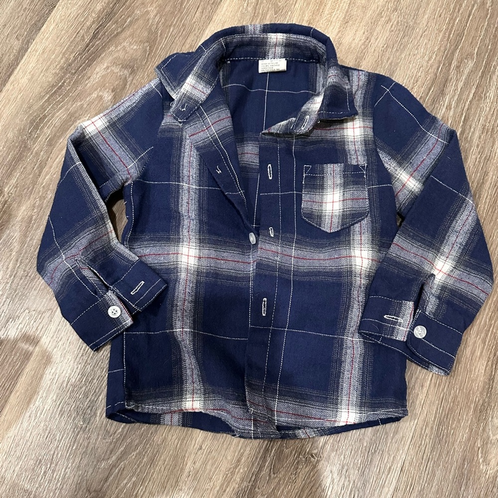 Navy Plaid Kids Shirt